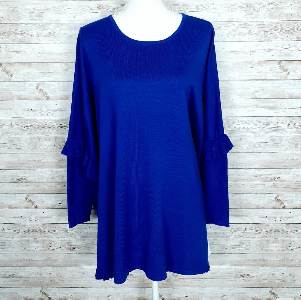 NY Collection Poncho Sweater L Blue 128